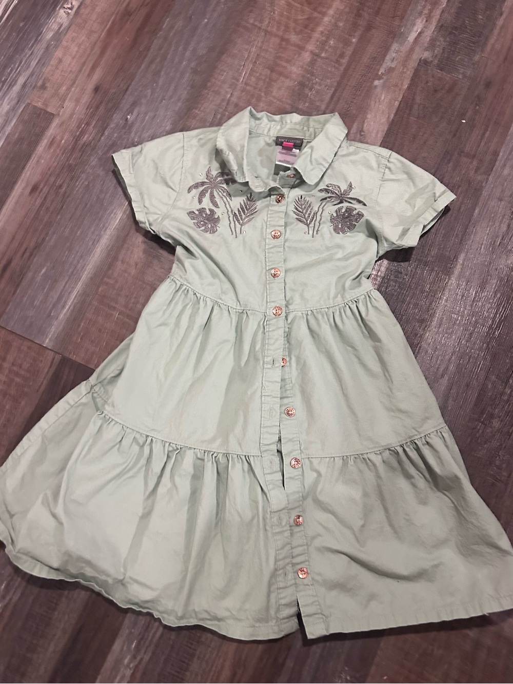 50%offw❤️ Vince Camuto girls' dress tiered, button-front style w embroidered 12